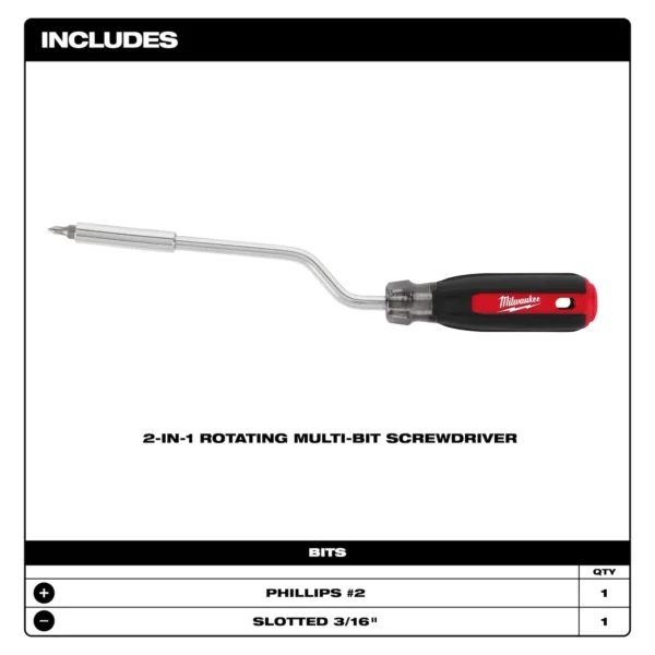 Milwaukee 2-in-1 Rotating Multi-Bit Screwdriver - Image 2