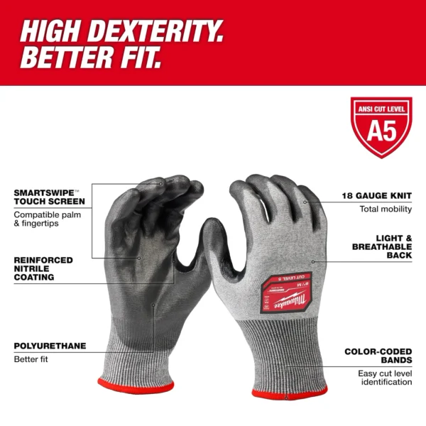 Milwaukee Cut Level 5 High-Dexterity Polyurethane Dipped Gloves - Image 3