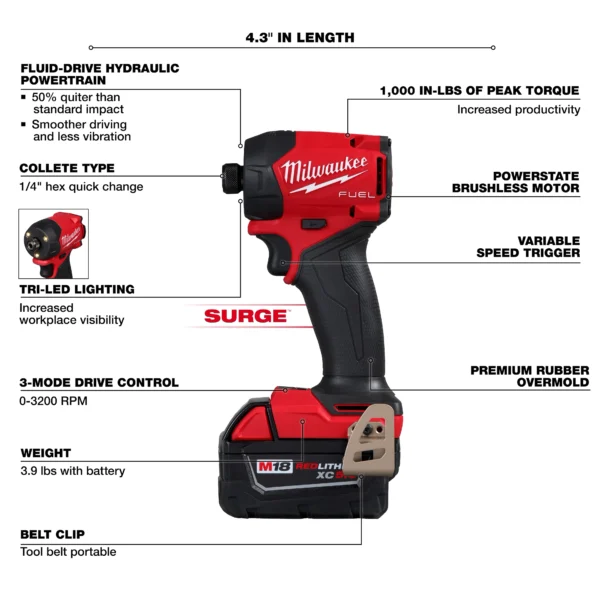 Milwaukee M18 FUEL™ SURGE™ 1/4" Hex Hydraulic Driver Kit - Image 2