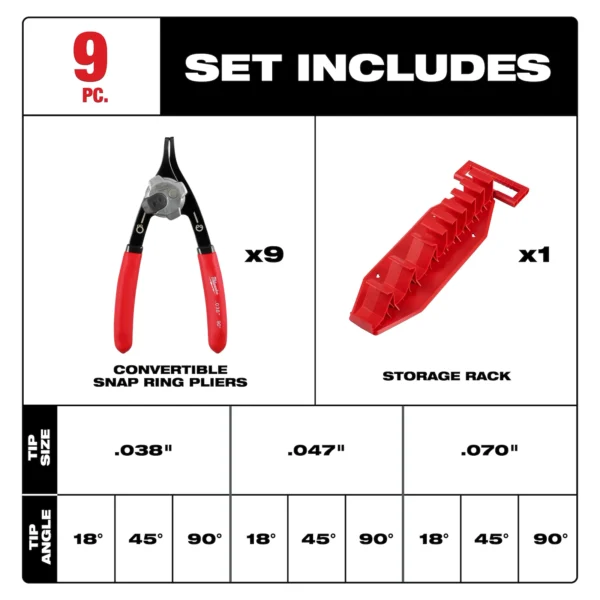 Milwaukee 9PC Snap Ring Pliers Set - Image 2