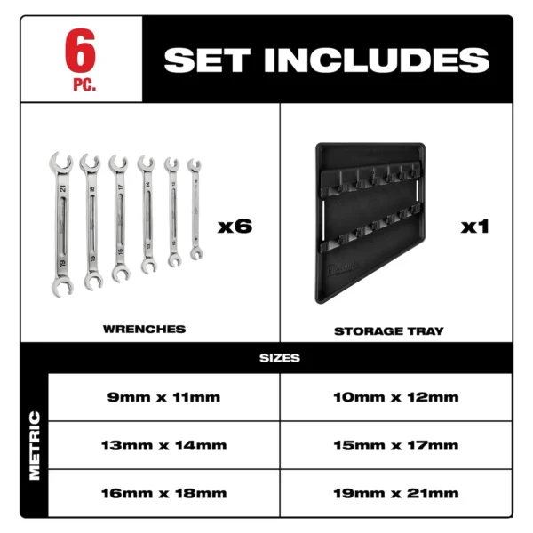 Milwaukee 6pc Double End Flare Nut Wrench Set - Metric - Image 2