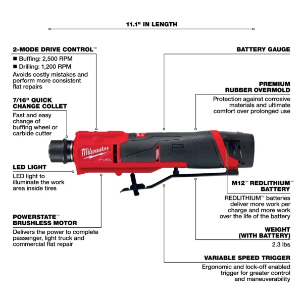 Milwaukee M12 FUEL™ Low Speed Tire Buffer - Image 2