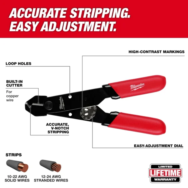 Milwaukee 10-24 AWG Adjustable Compact Wire Stripper & Cutter - Image 2
