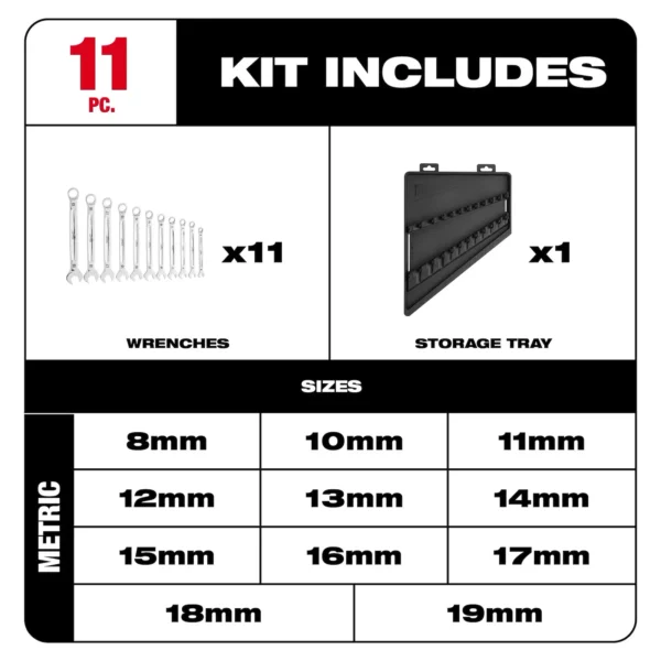 Milwaukee 11pc Metric Combination Wrench Set - Image 2