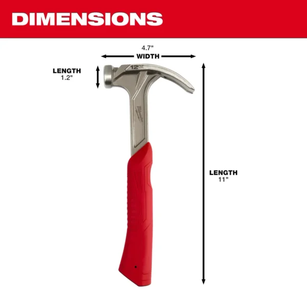 Milwaukee 12oz Smooth Face Hybrid Claw Finish Hammer - Image 2