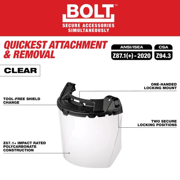 Milwaukee BOLT™ Task Full Face Shield - Clear Uncoated Lens (Compatible with Milwaukee® BOLT™ Safety Helmets & BOLT™ Hard Hats) - Image 3